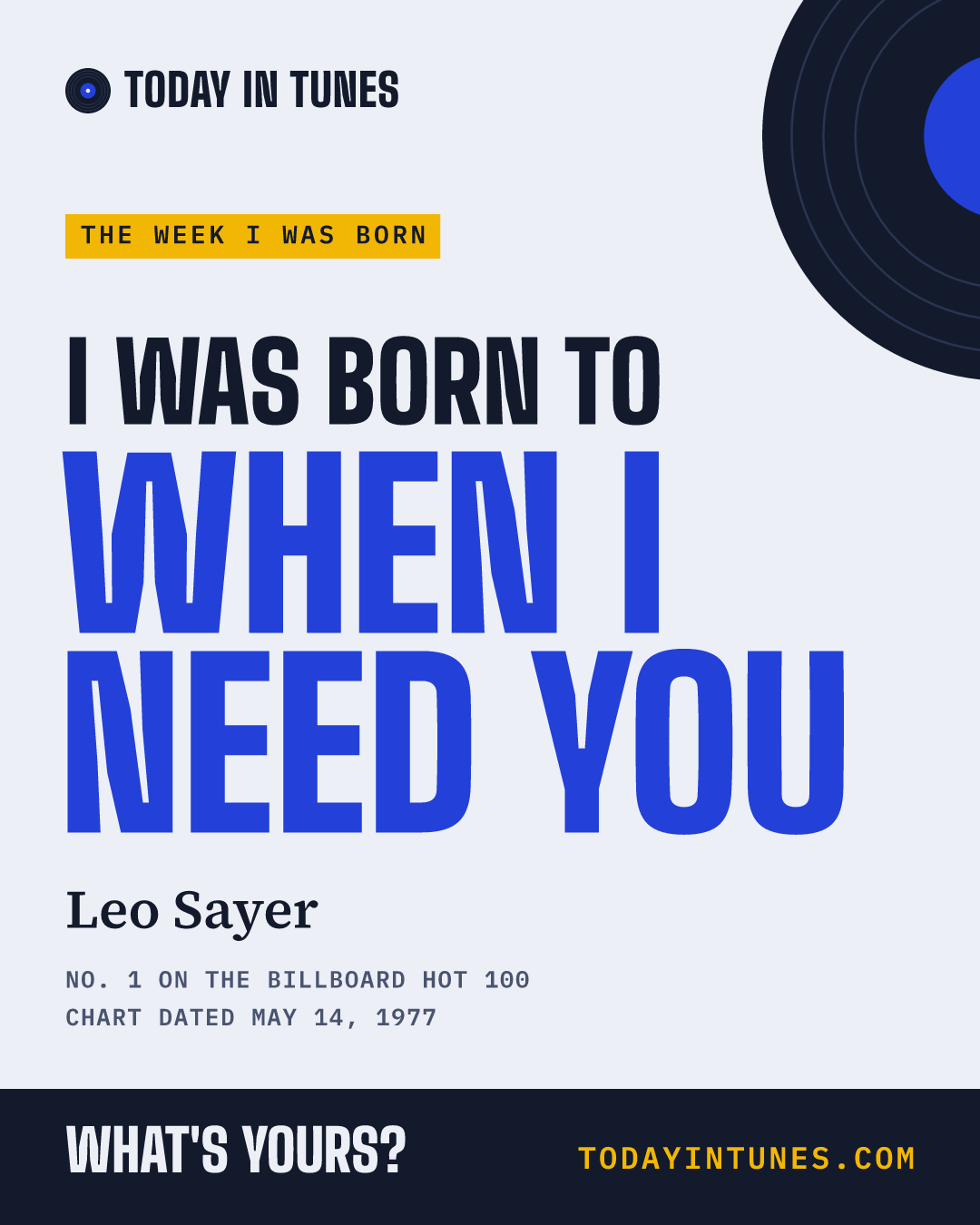 I was born to When I Need You, by Leo Sayer