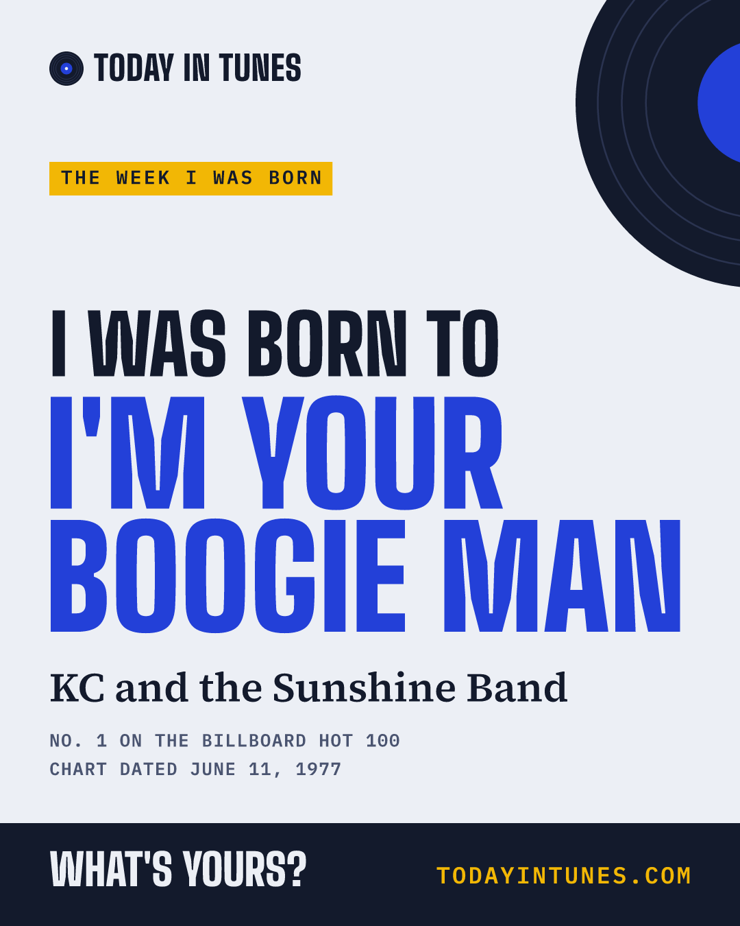 I was born to I'm Your Boogie Man, by KC and the Sunshine Band