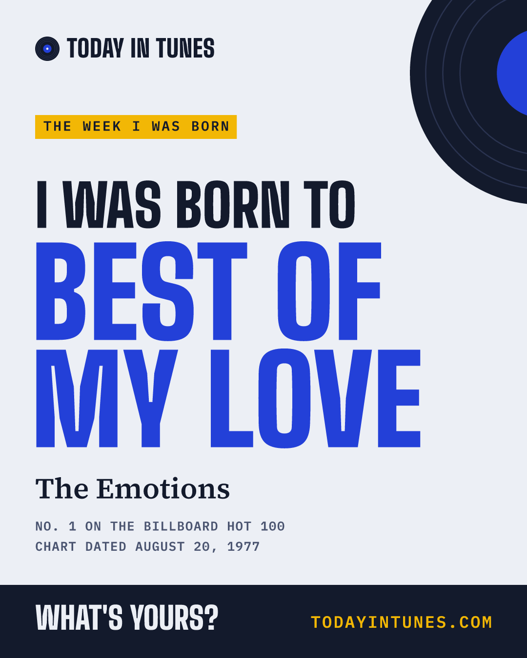 I was born to Best of My Love, by The Emotions