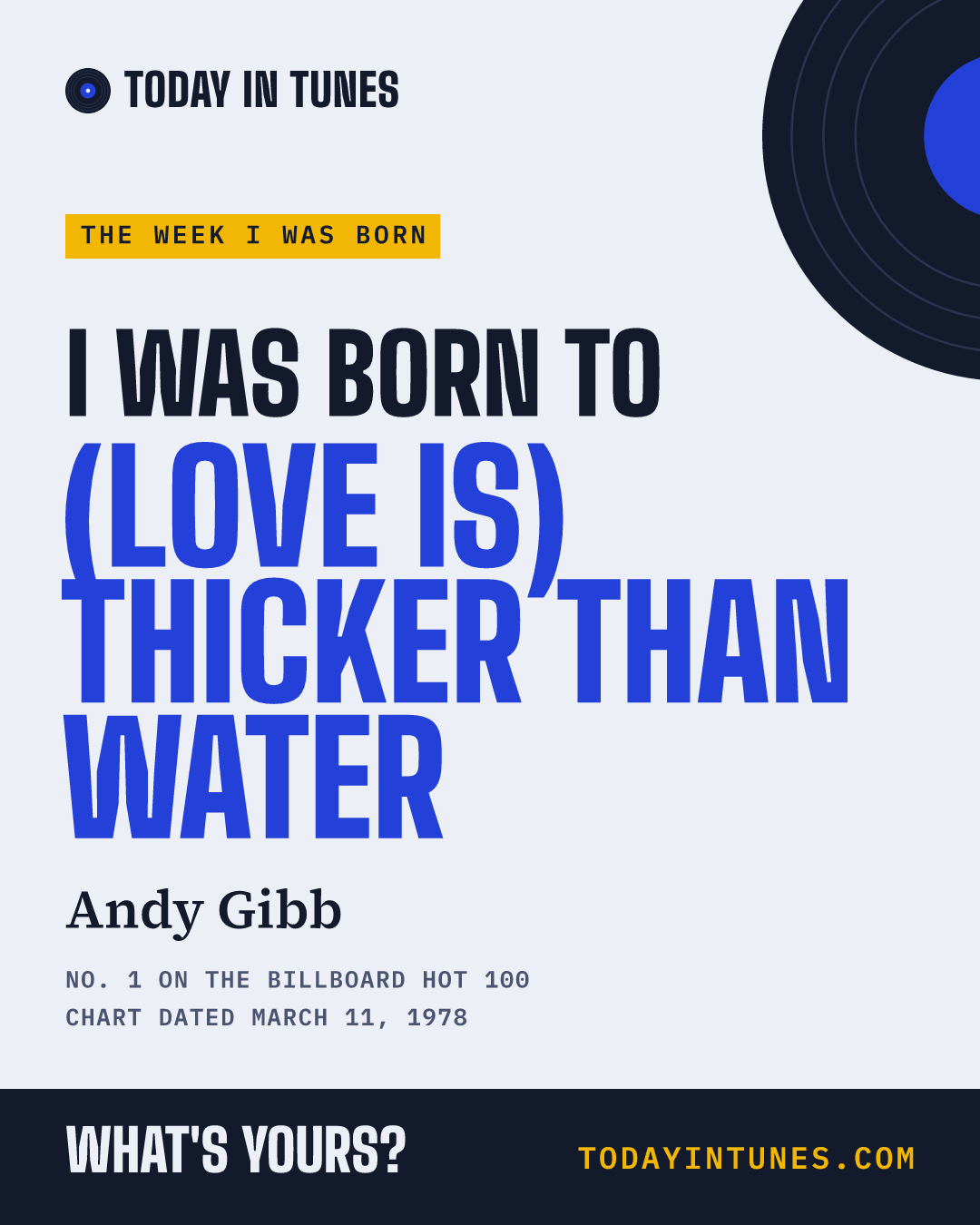 I was born to (Love Is) Thicker Than Water, by Andy Gibb