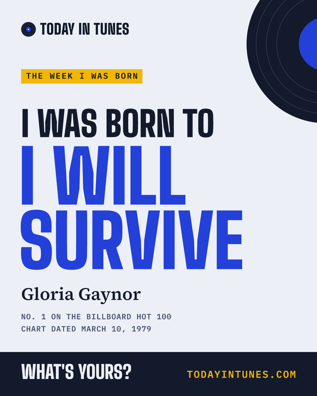 I was born to I Will Survive, by Gloria Gaynor