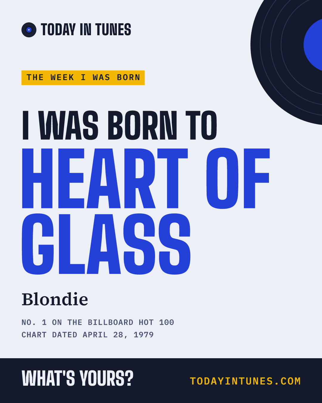I was born to Heart of Glass, by Blondie