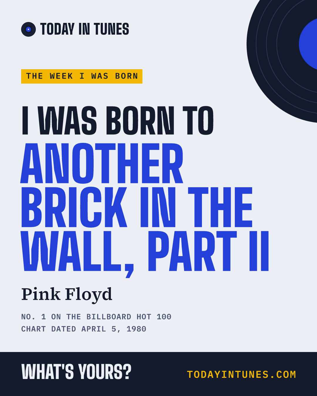 I was born to Another Brick in the Wall, Part II, by Pink Floyd