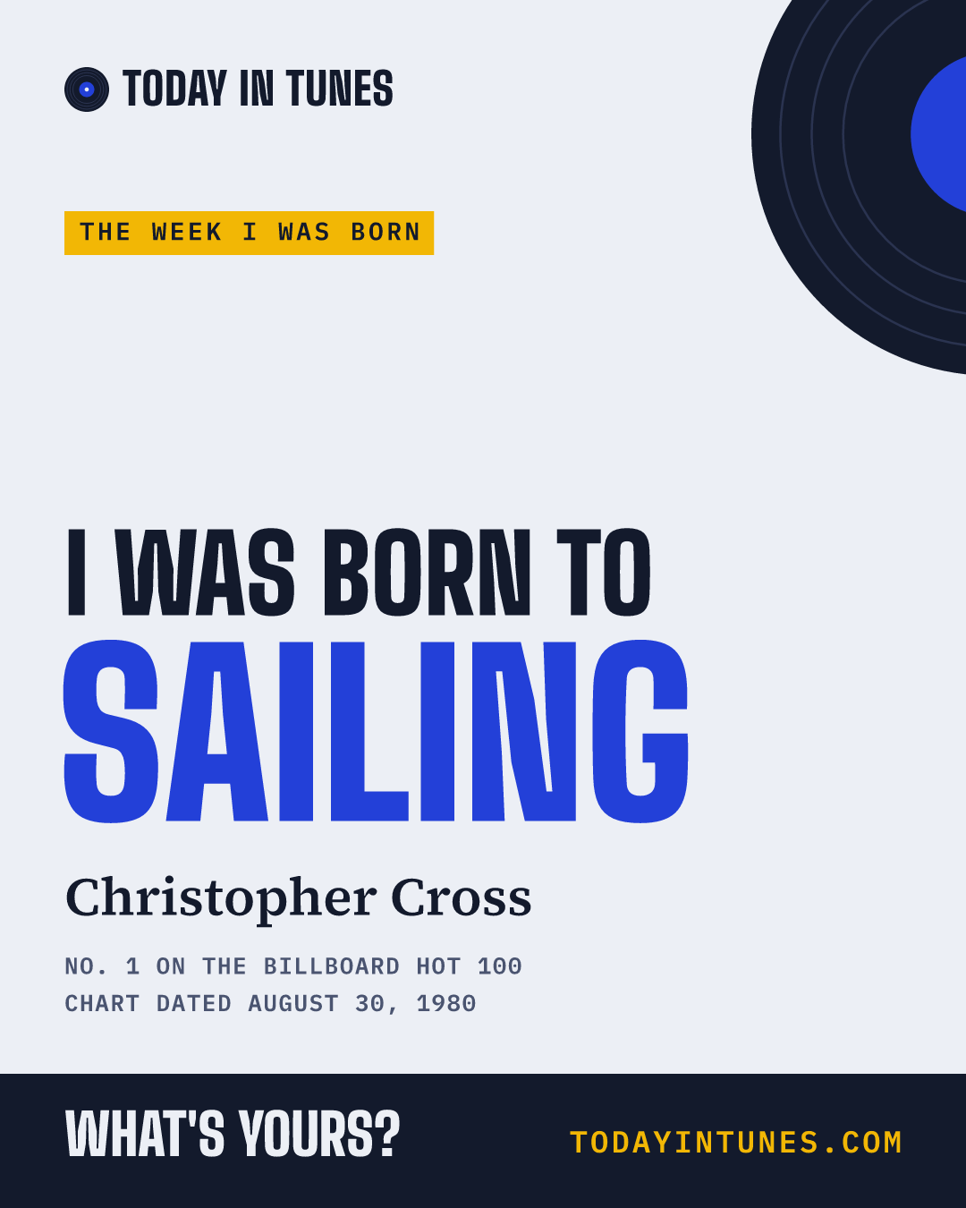 I was born to Sailing, by Christopher Cross