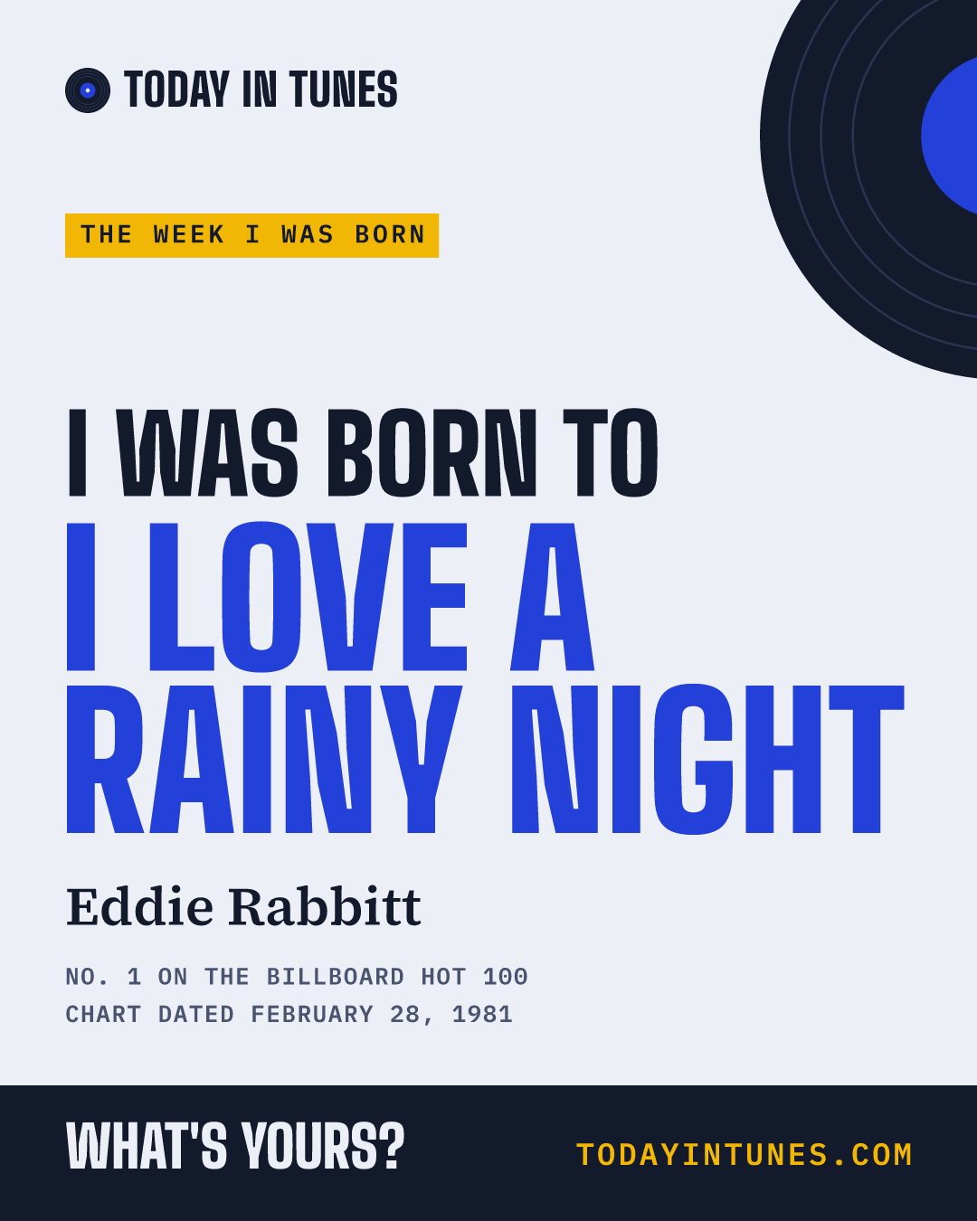 I was born to I Love a Rainy Night, by Eddie Rabbitt