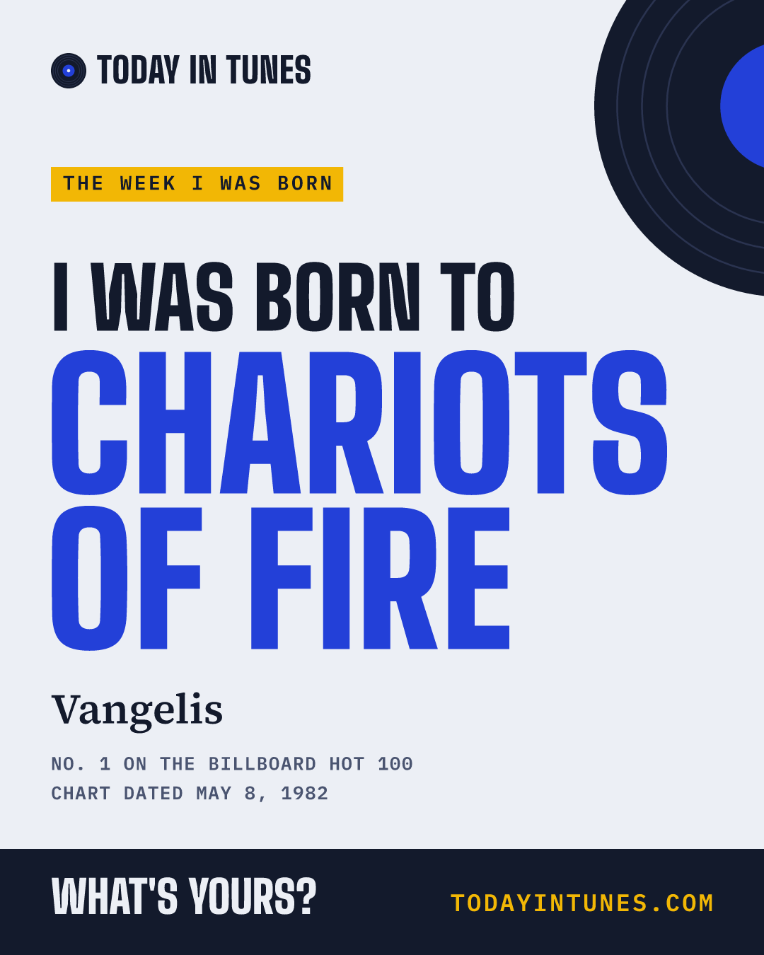 I was born to Chariots of Fire, by Vangelis