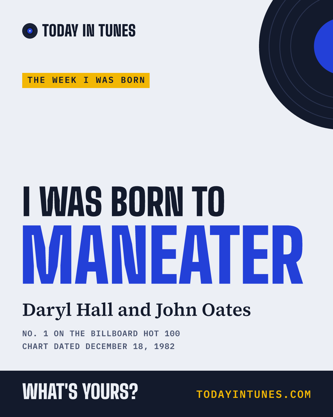 I was born to Maneater, by Daryl Hall and John Oates