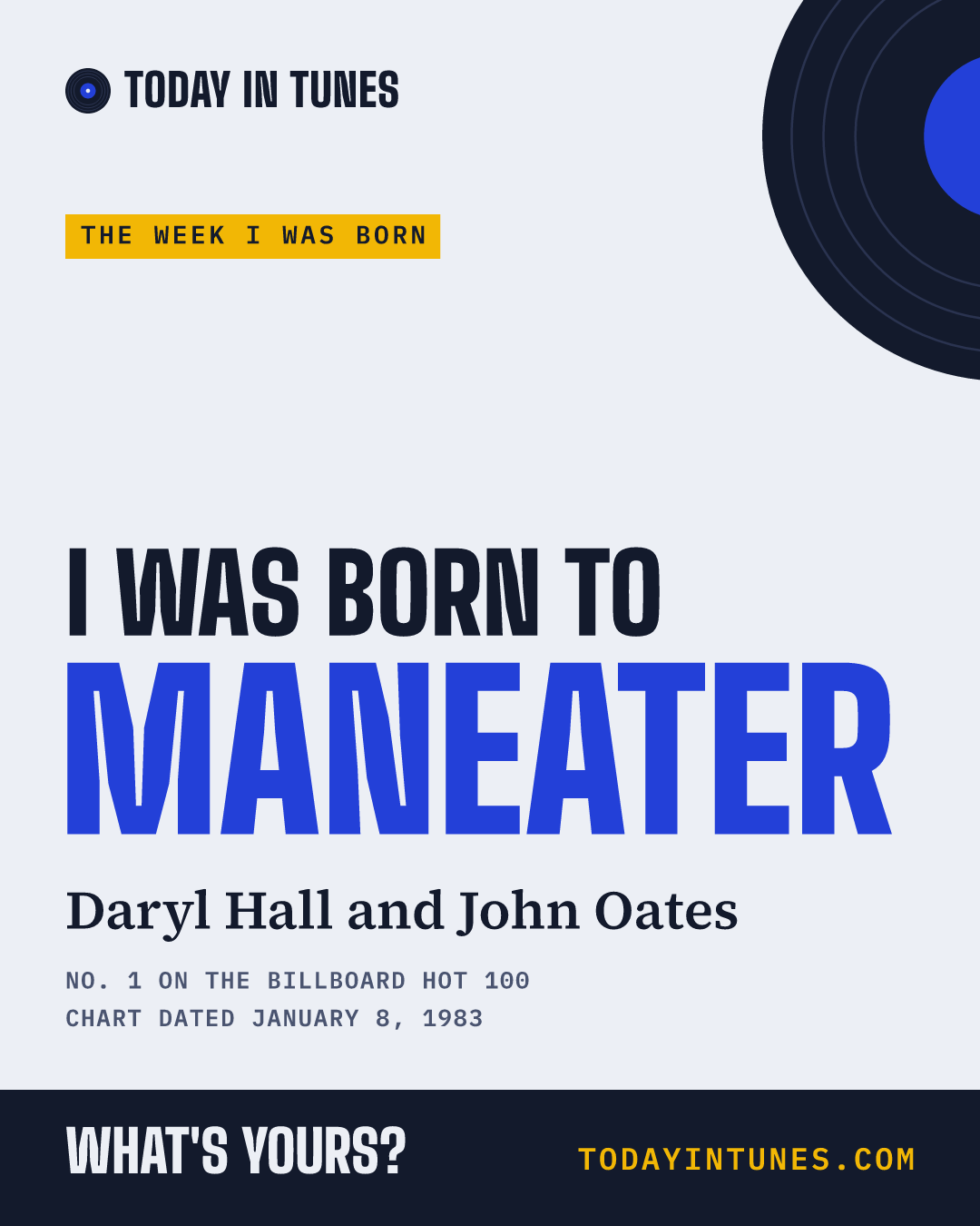 I was born to Maneater, by Daryl Hall and John Oates