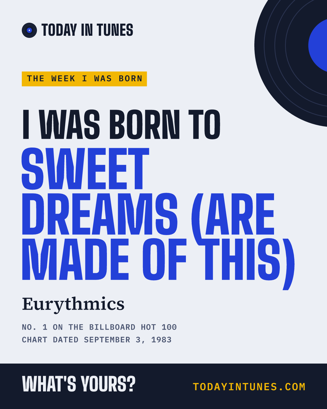 I was born to Sweet Dreams (Are Made of This), by Eurythmics