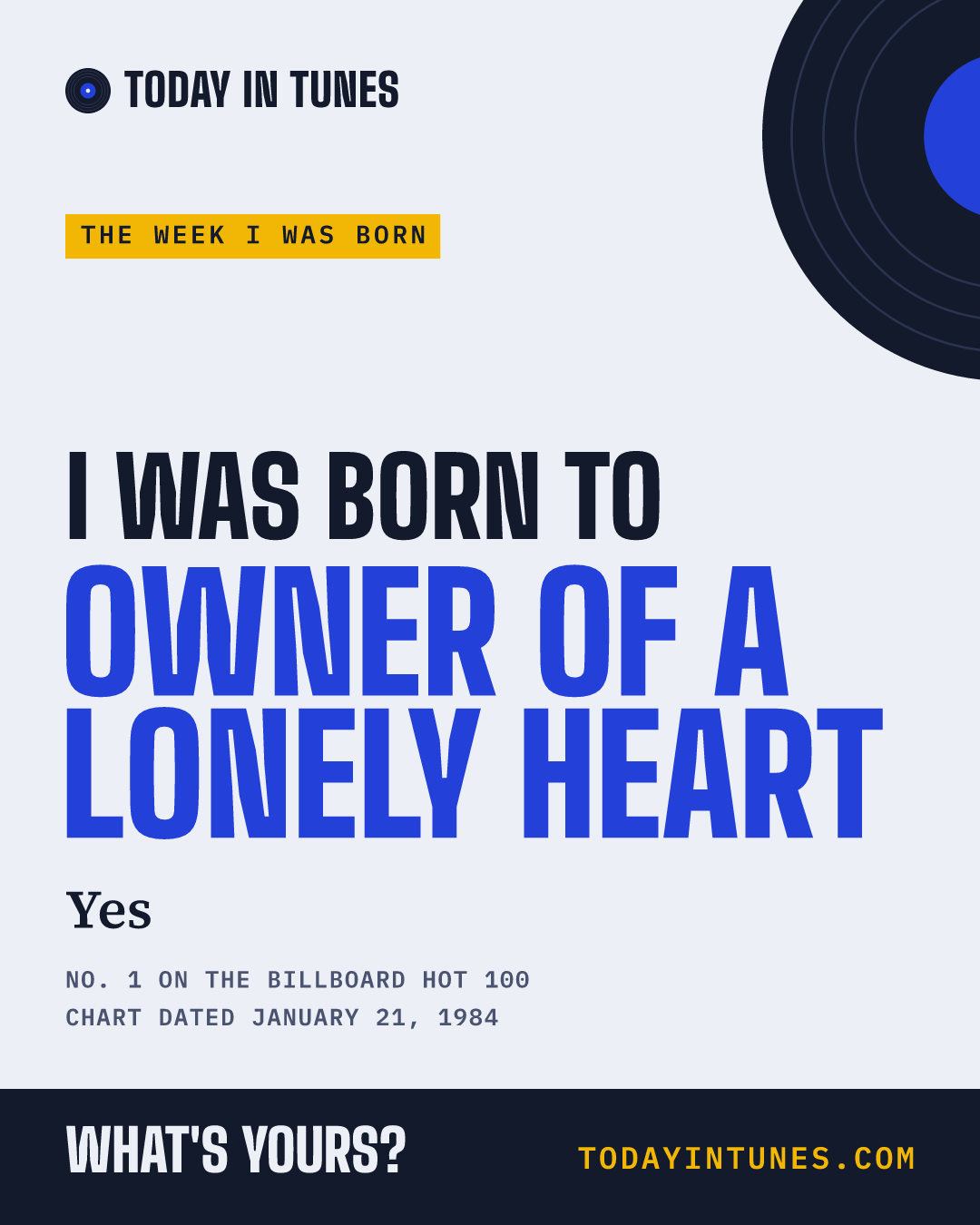 I was born to Owner of a Lonely Heart, by Yes