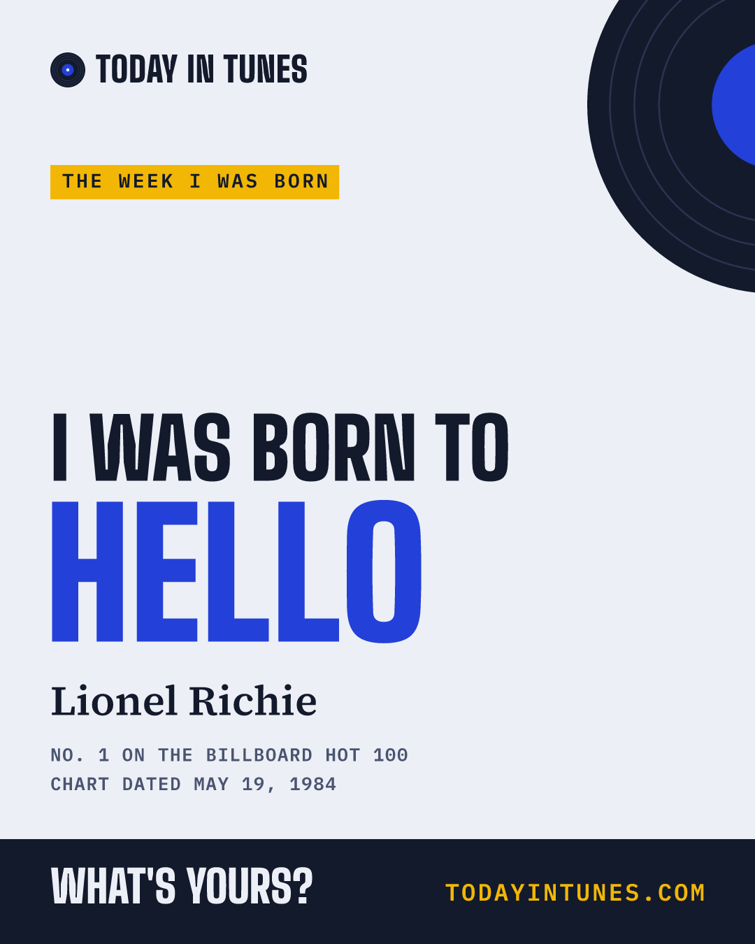 I was born to Hello, by Lionel Richie