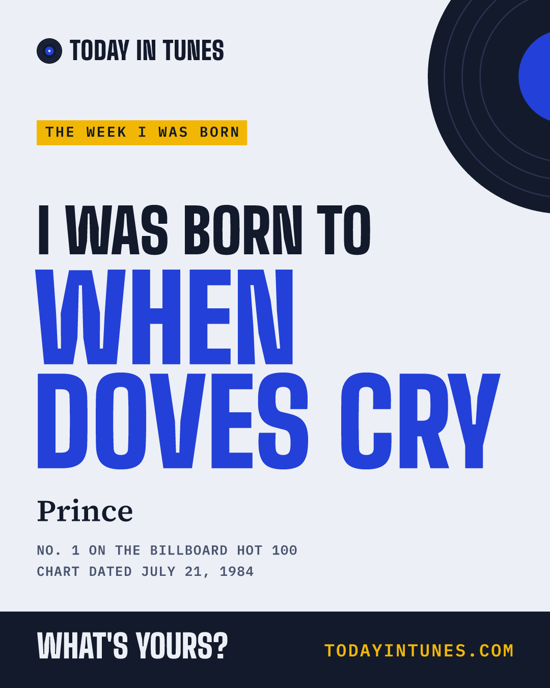 I was born to When Doves Cry, by Prince