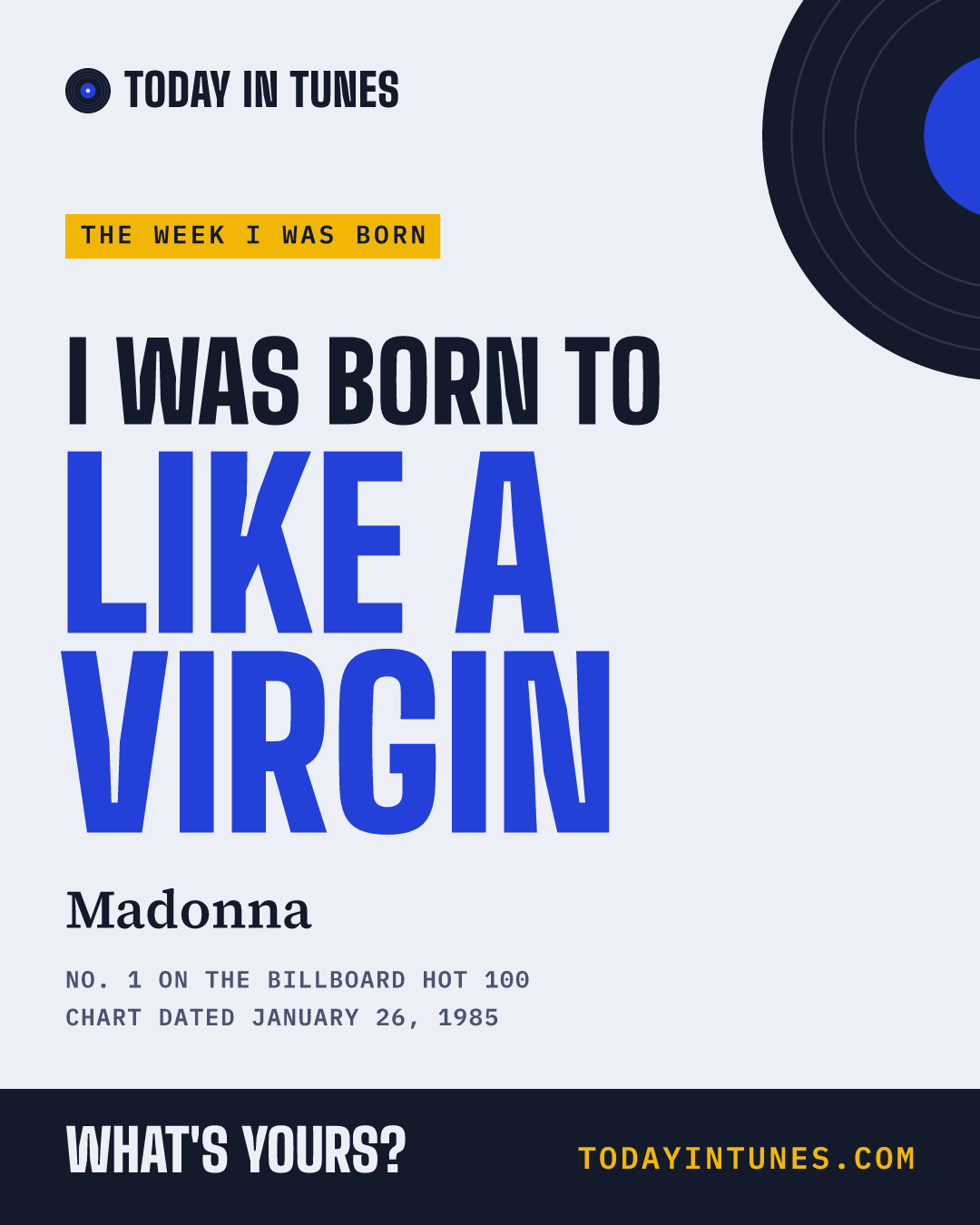 I was born to Like a Virgin, by Madonna