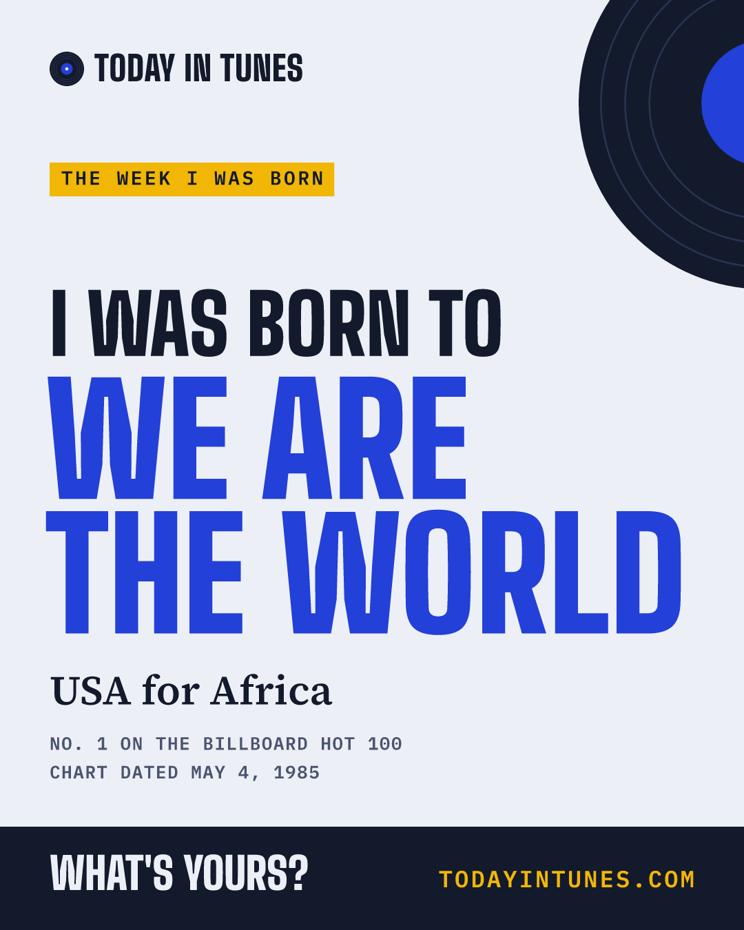 I was born to We Are the World, by USA for Africa