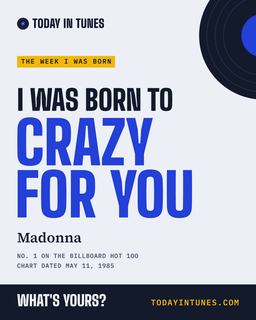 I was born to Crazy for You, by Madonna