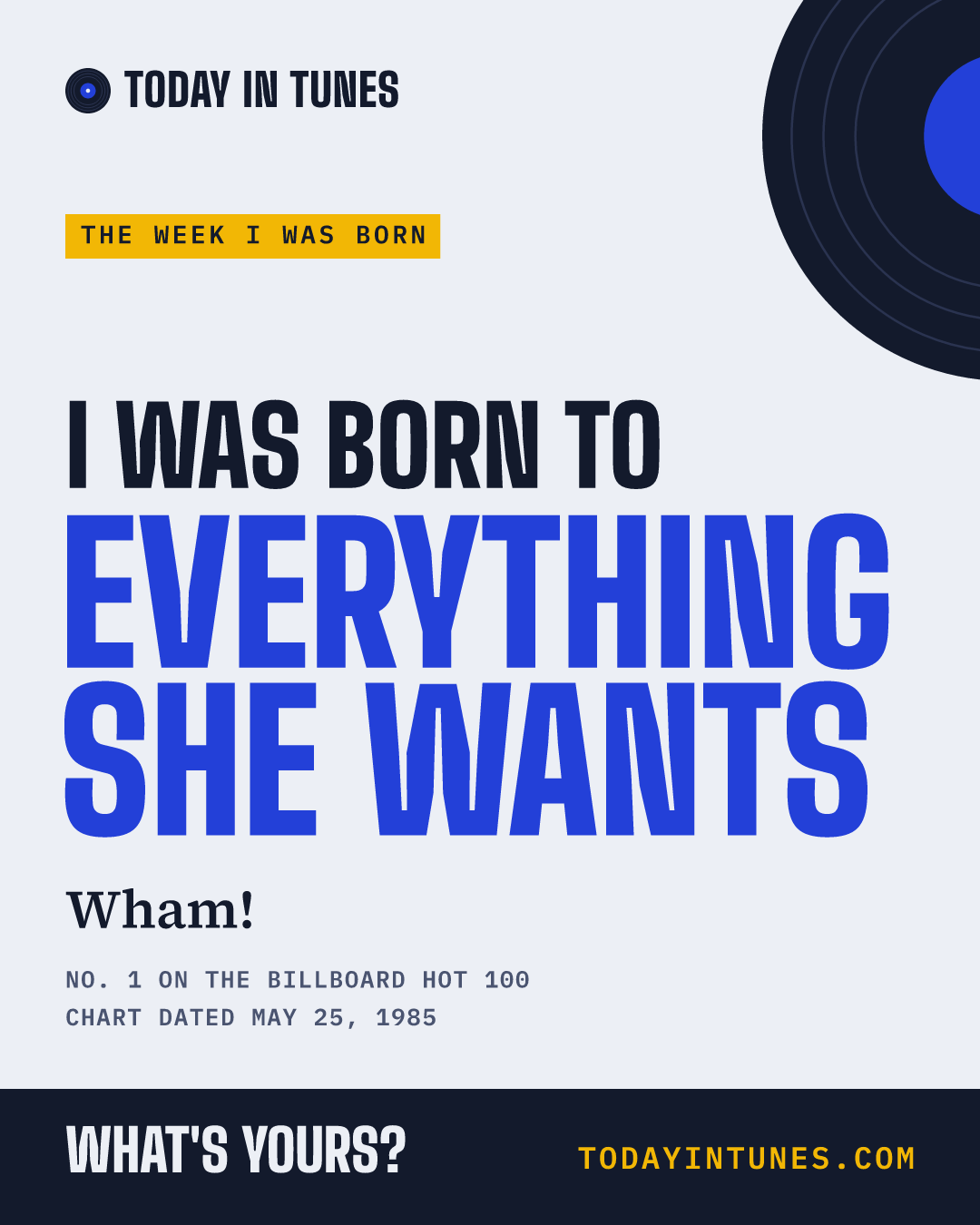 I was born to Everything She Wants, by Wham!