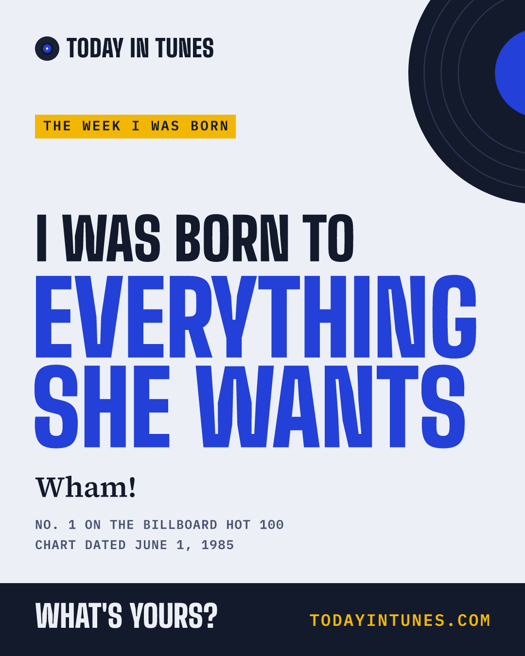 I was born to Everything She Wants, by Wham!