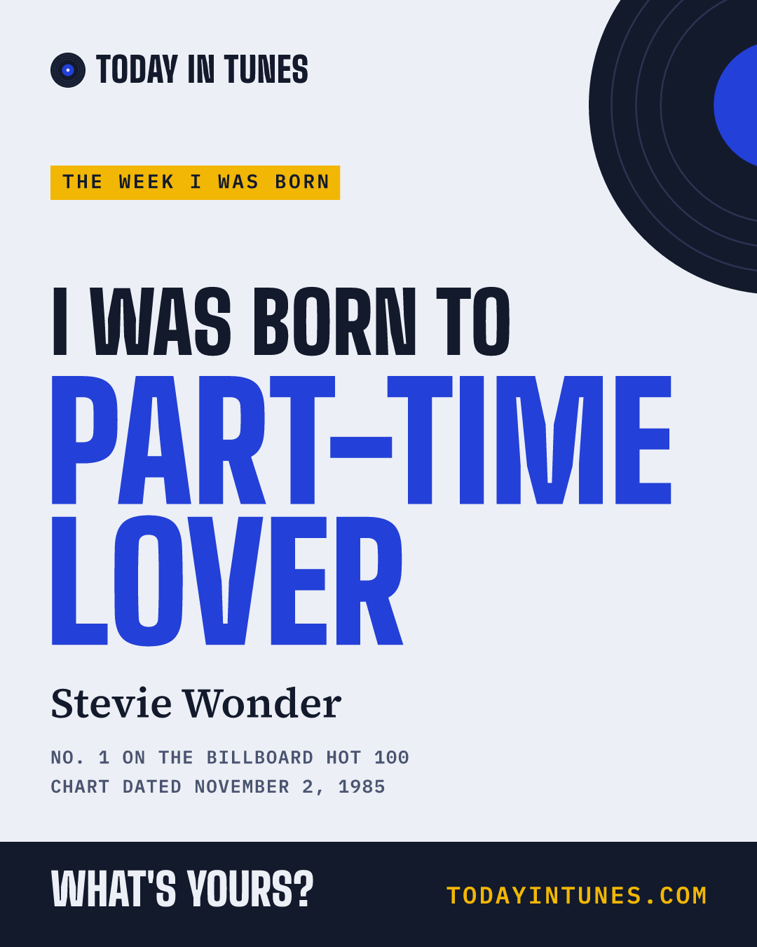 I was born to Part-Time Lover, by Stevie Wonder