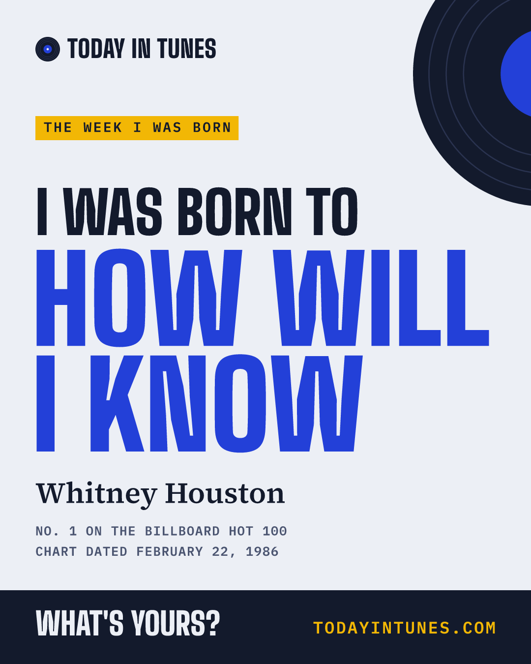 I was born to How Will I Know, by Whitney Houston