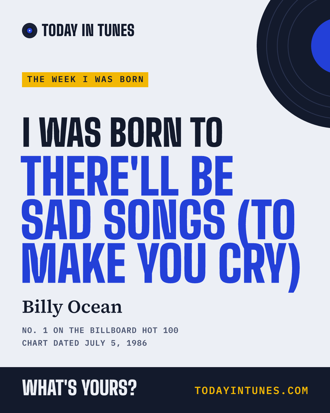 I was born to There'll Be Sad Songs (To Make You Cry), by Billy Ocean