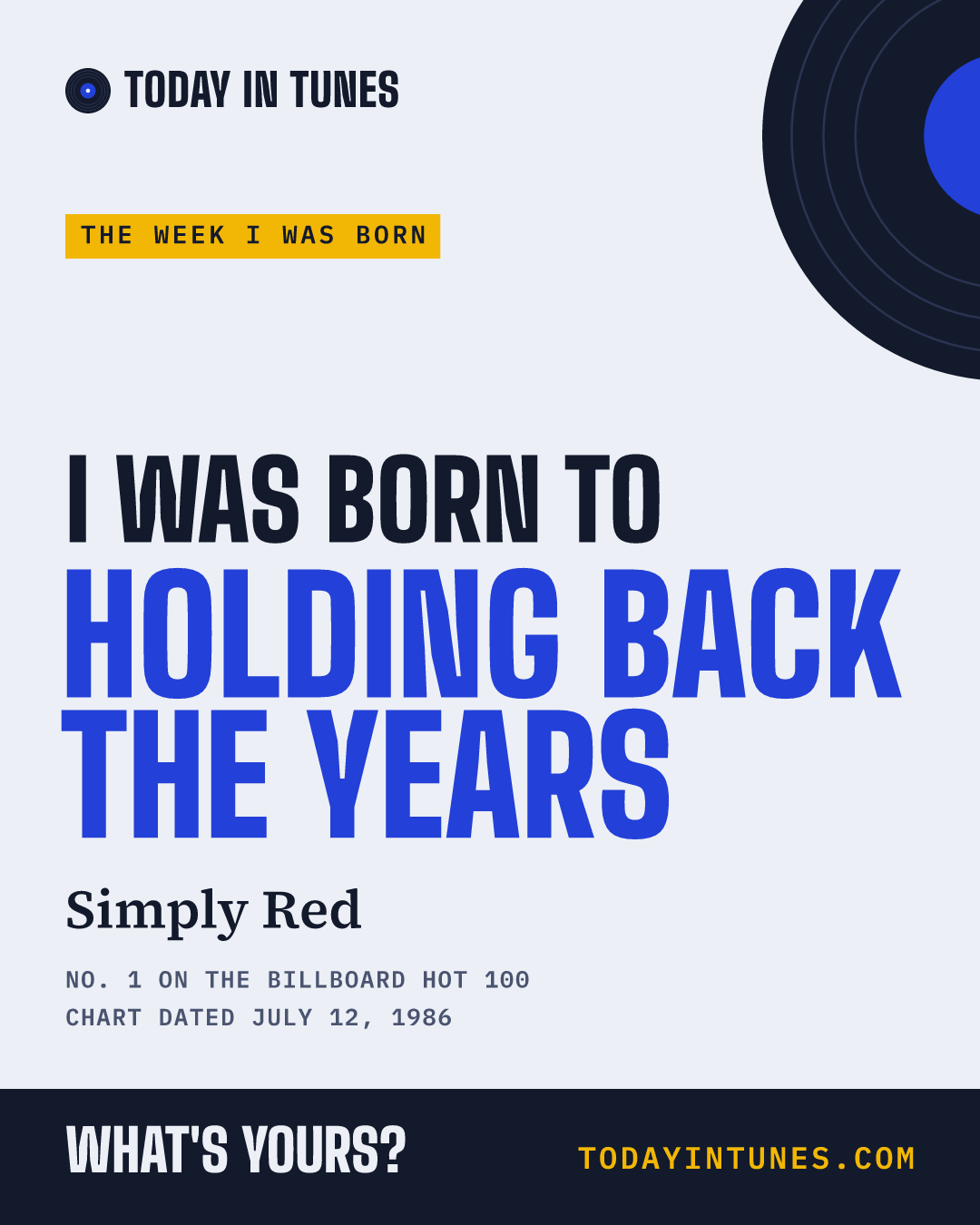 I was born to Holding Back the Years, by Simply Red