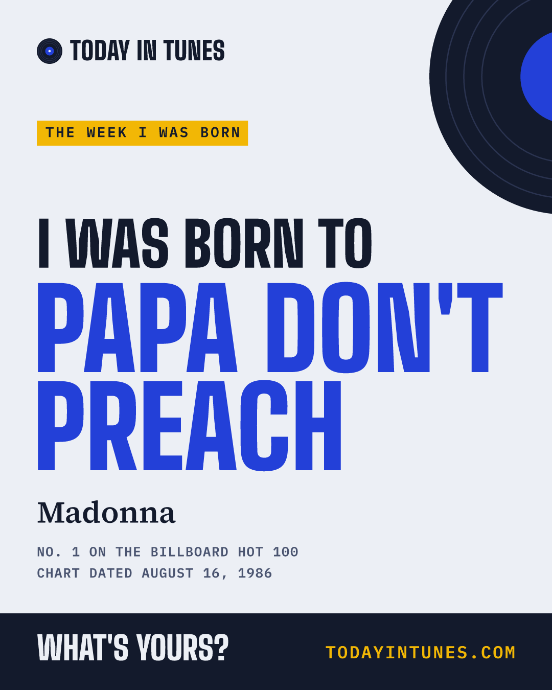I was born to Papa Don't Preach, by Madonna