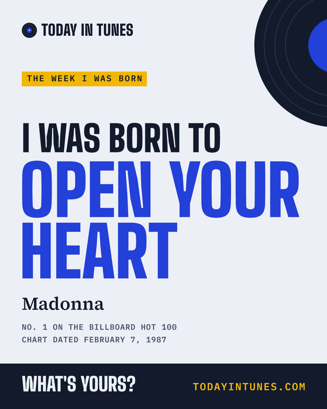 I was born to Open Your Heart, by Madonna