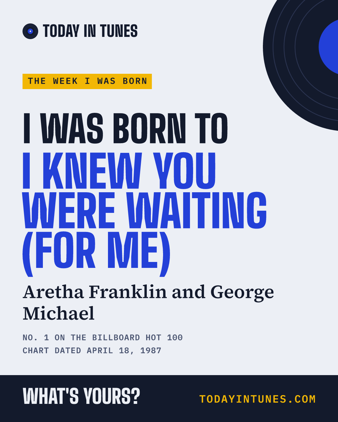 I was born to I Knew You Were Waiting (For Me), by Aretha Franklin and George Michael