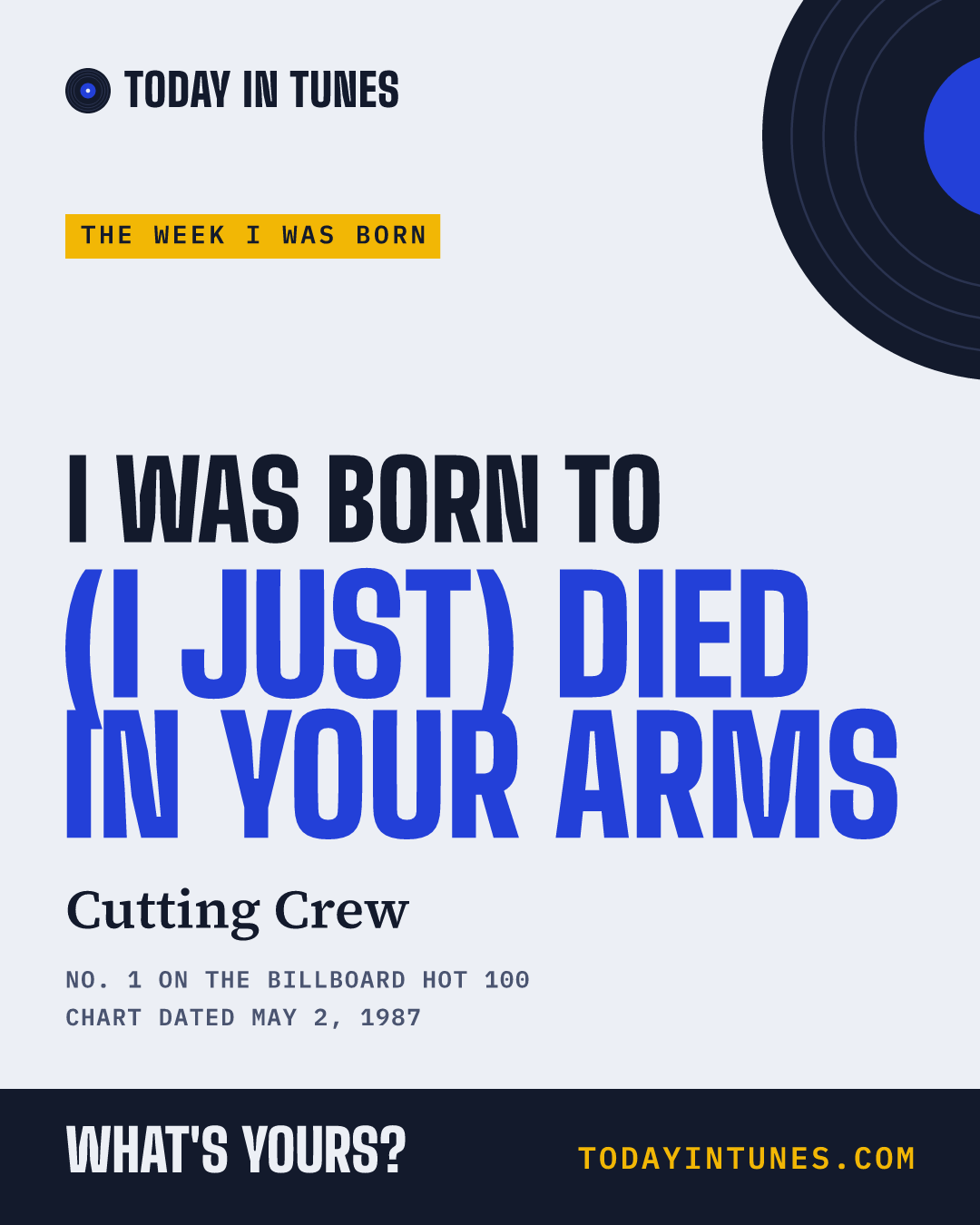 I was born to (I Just) Died in Your Arms, by Cutting Crew