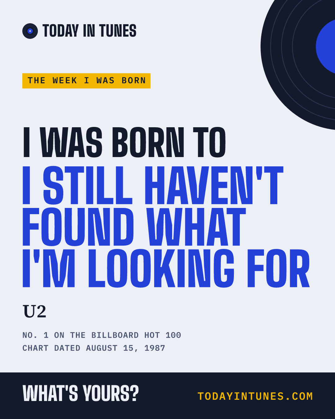 I was born to I Still Haven't Found What I'm Looking For, by U2