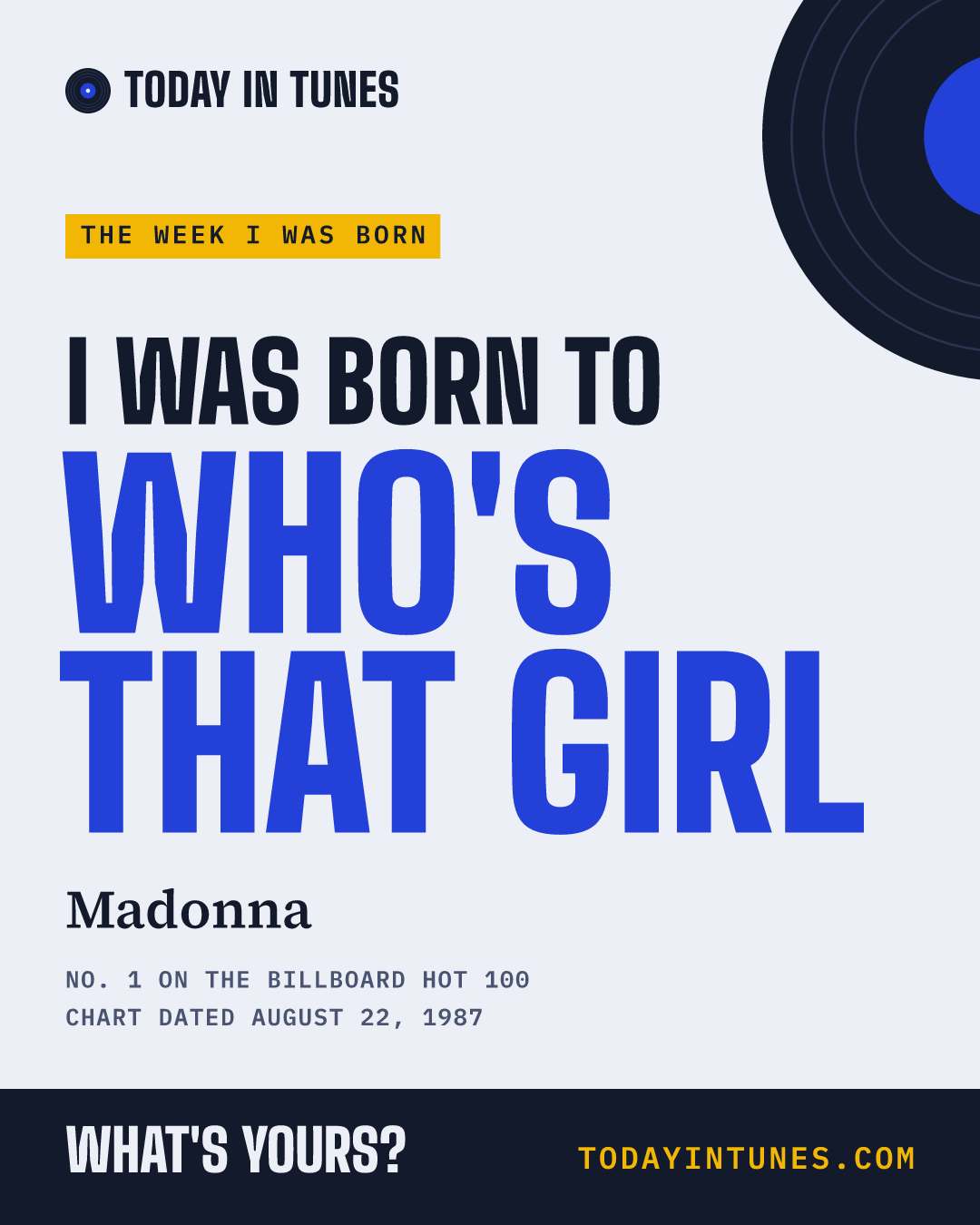 I was born to Who's That Girl, by Madonna