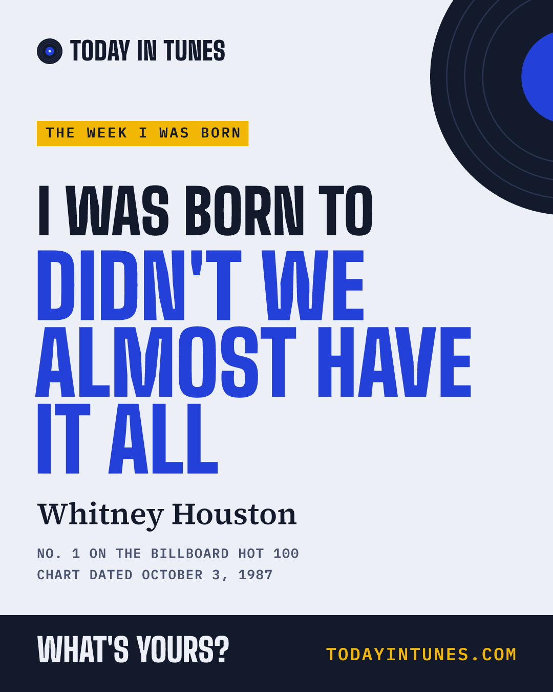 I was born to Didn't We Almost Have It All, by Whitney Houston