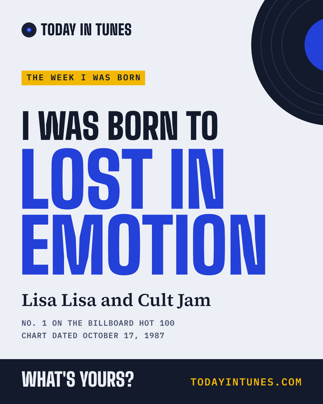I was born to Lost in Emotion, by Lisa Lisa and Cult Jam