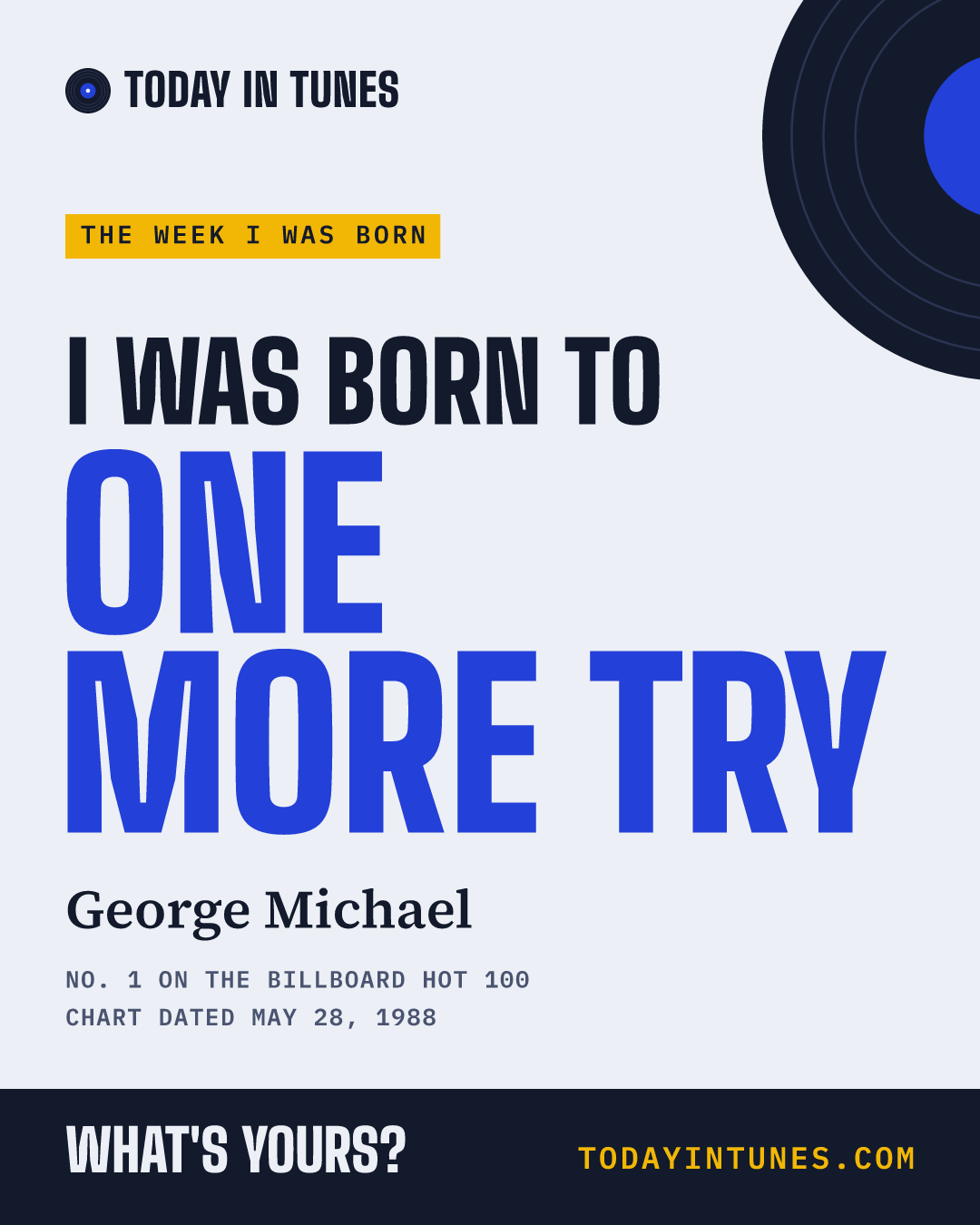 I was born to One More Try, by George Michael
