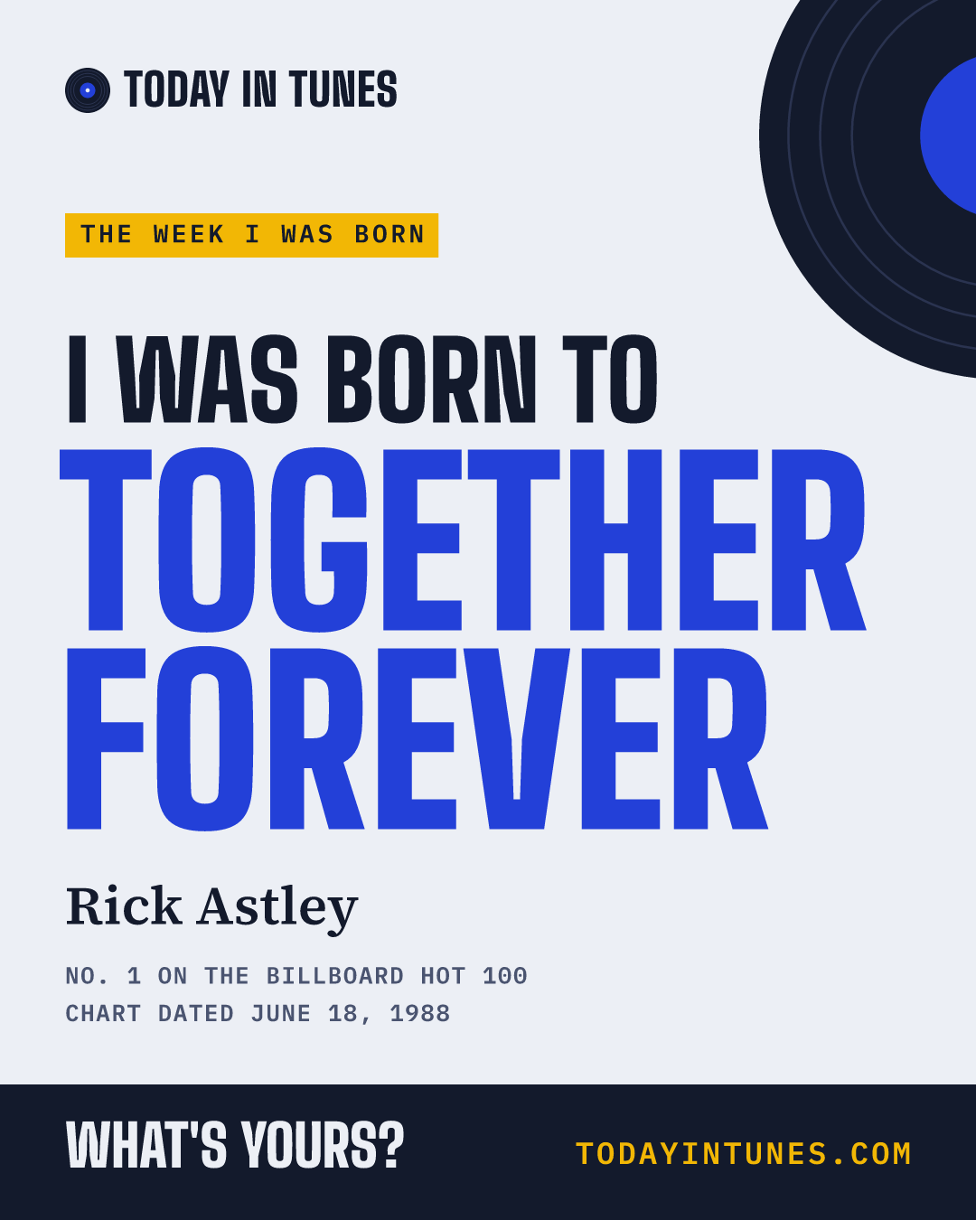 I was born to Together Forever, by Rick Astley