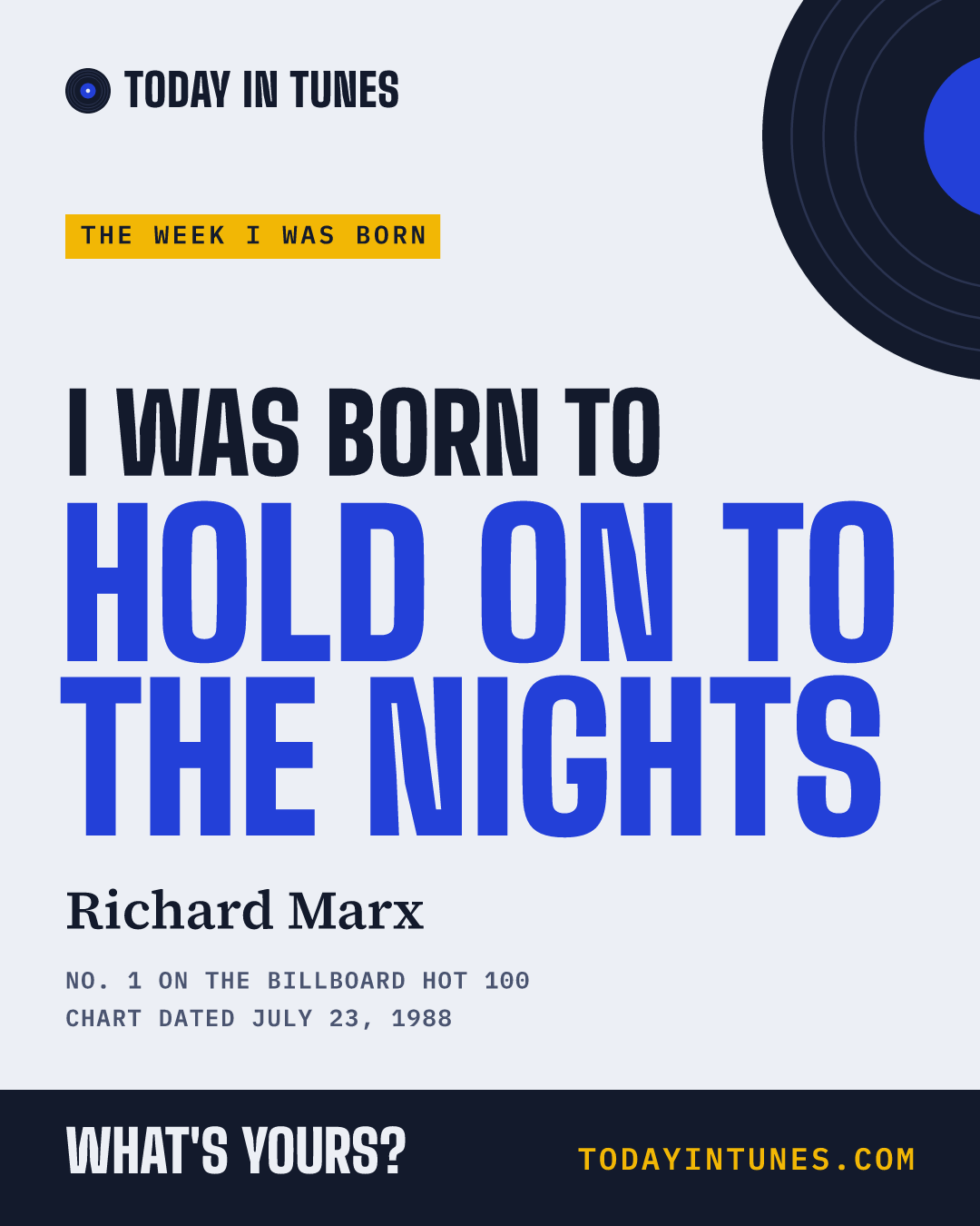I was born to Hold On to the Nights, by Richard Marx