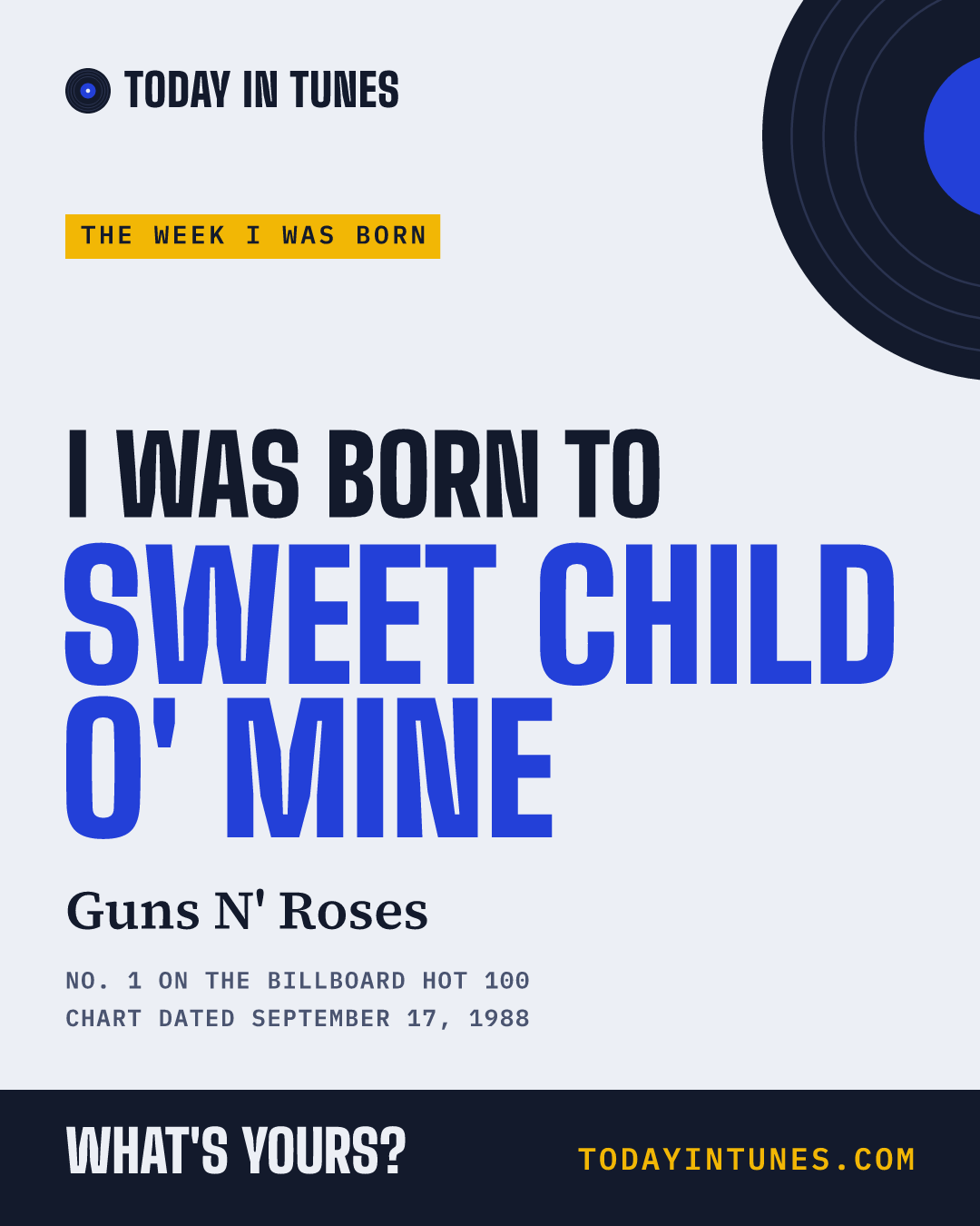 I was born to Sweet Child o' Mine, by Guns N' Roses