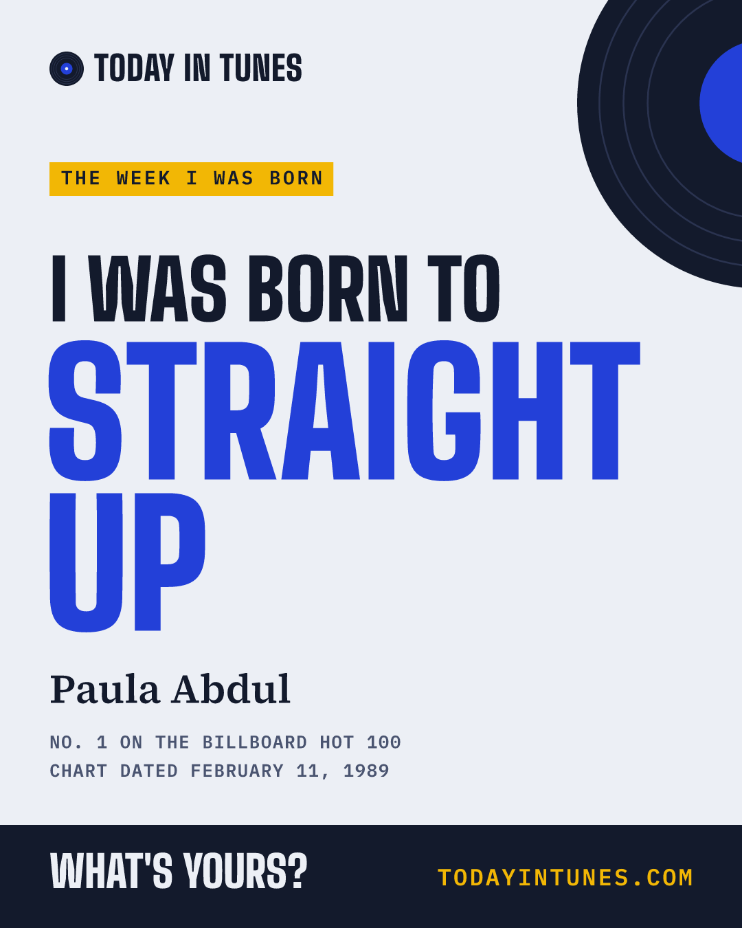 I was born to Straight Up, by Paula Abdul
