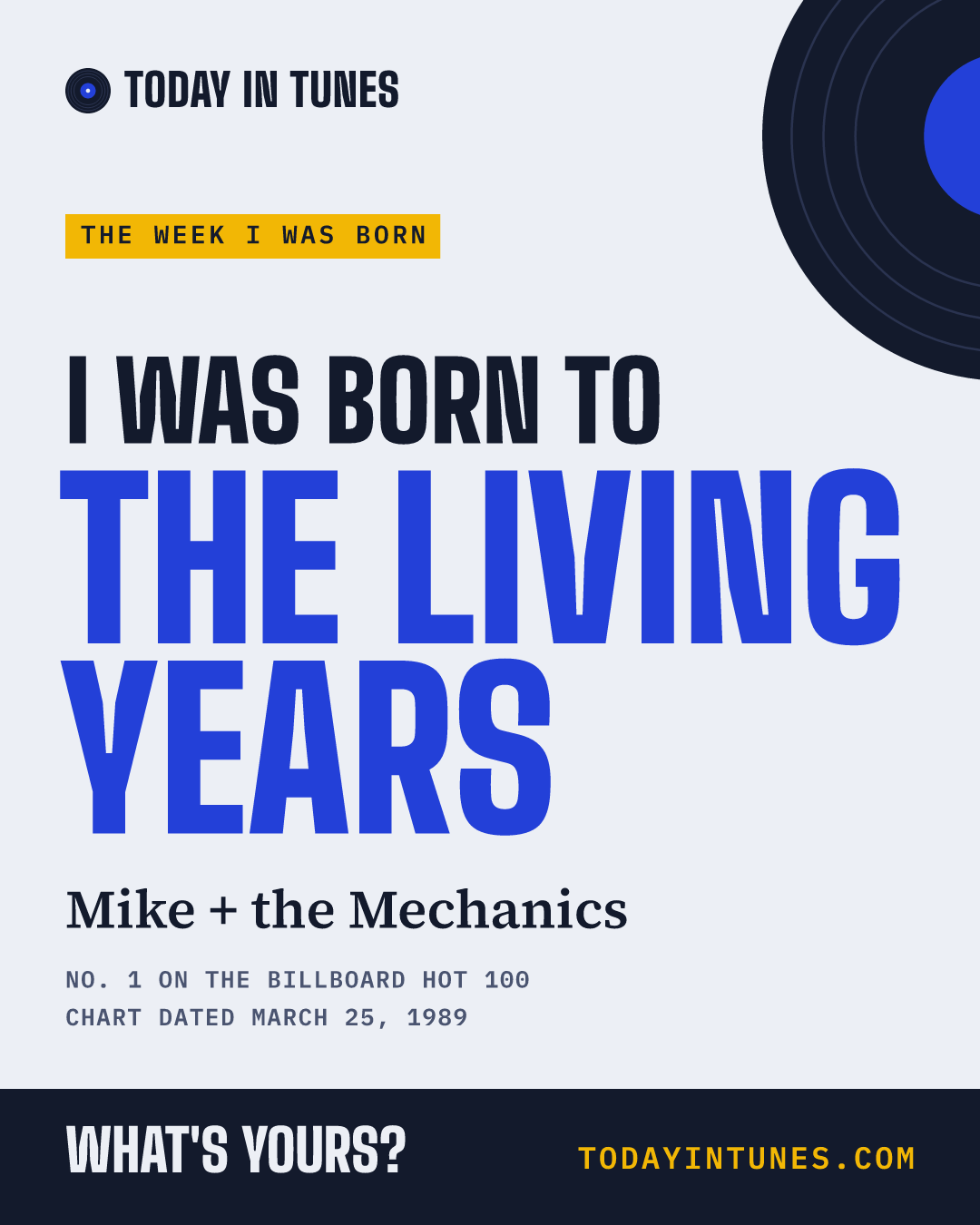 I was born to The Living Years, by Mike + the Mechanics