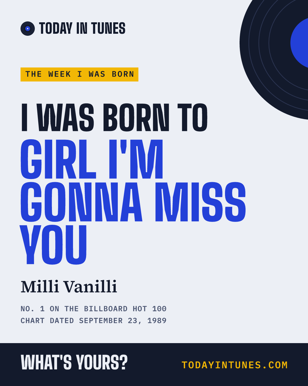 I was born to Girl I'm Gonna Miss You, by Milli Vanilli