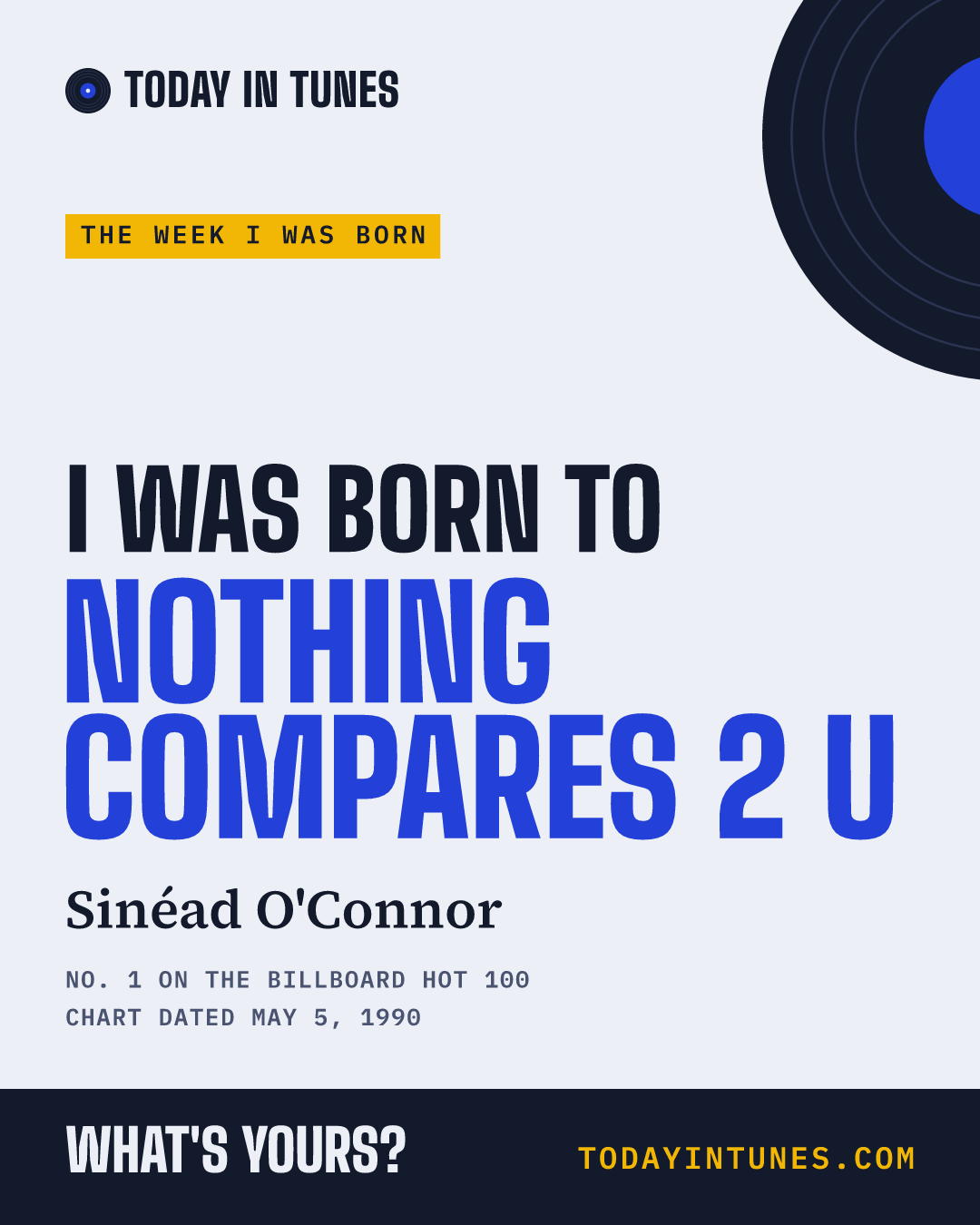 I was born to Nothing Compares 2 U, by Sinéad O'Connor