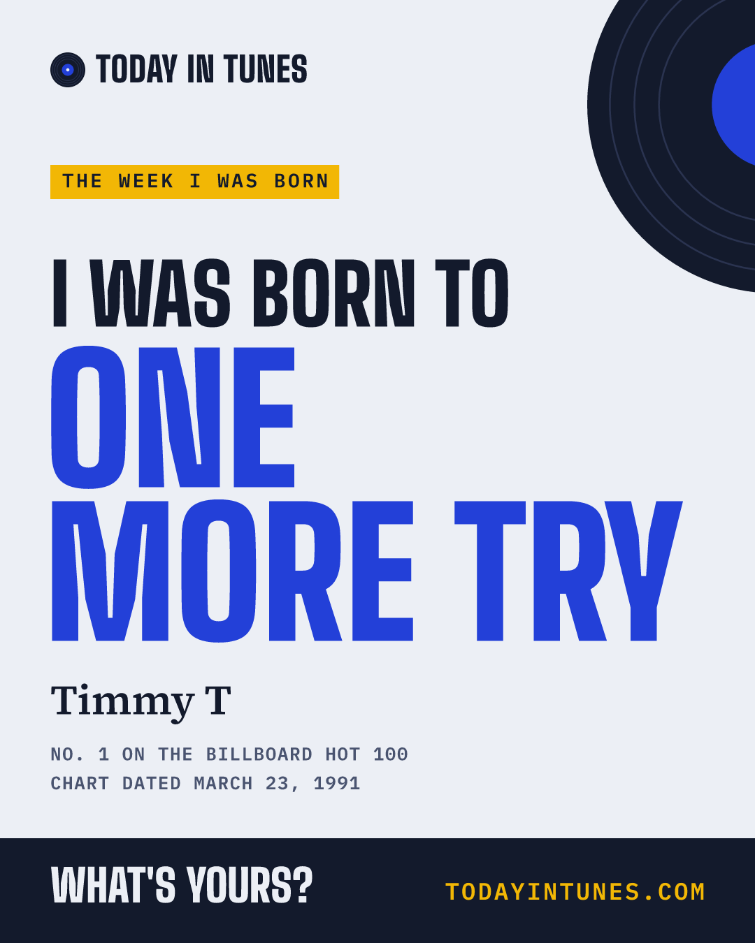 I was born to One More Try, by Timmy T