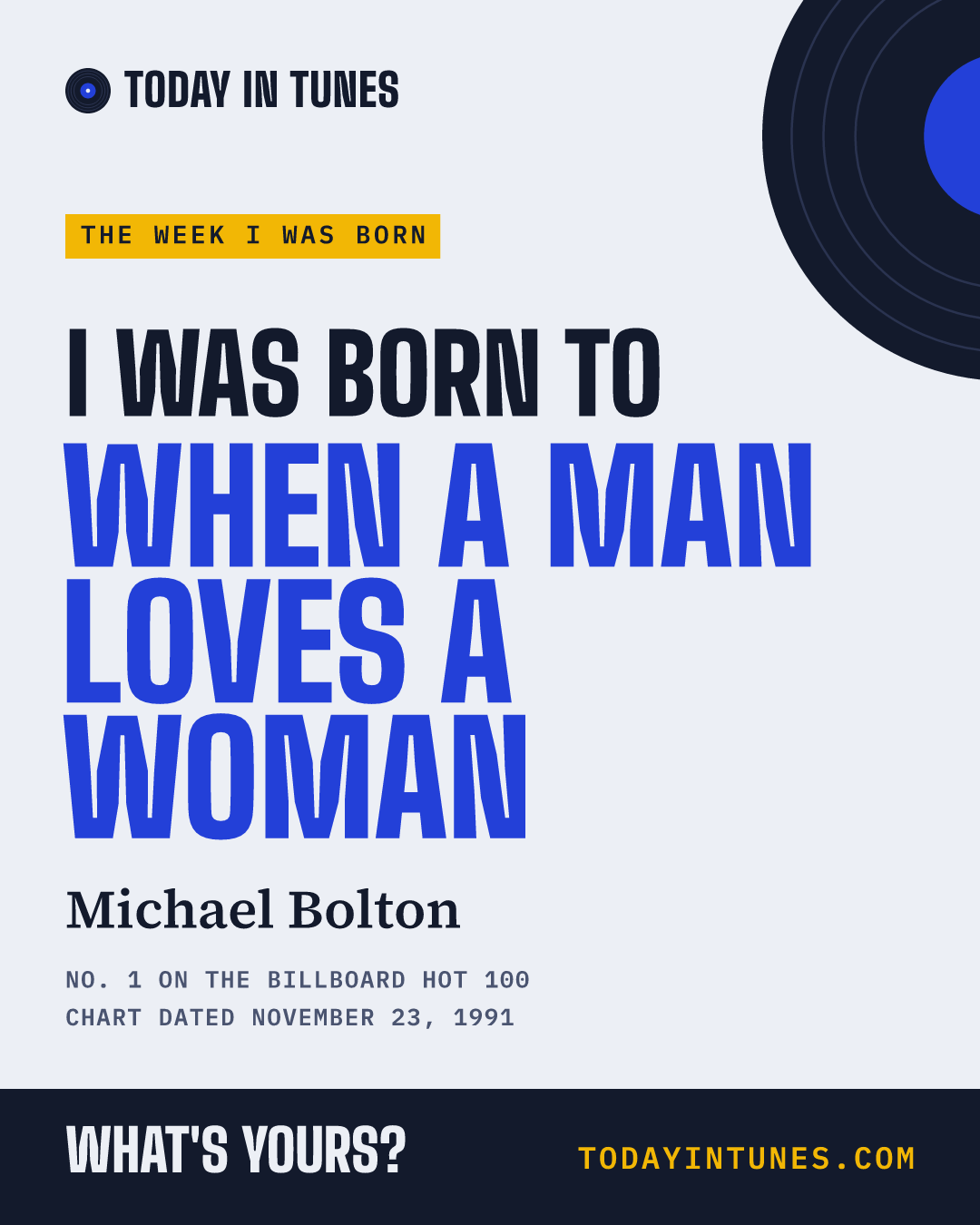 I was born to When a Man Loves a Woman, by Michael Bolton