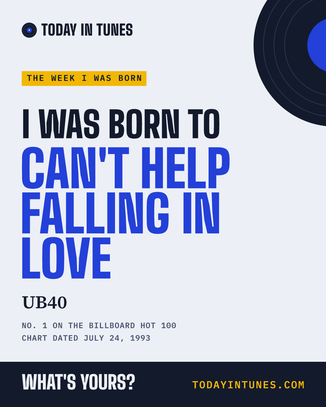 I was born to Can't Help Falling in Love, by UB40