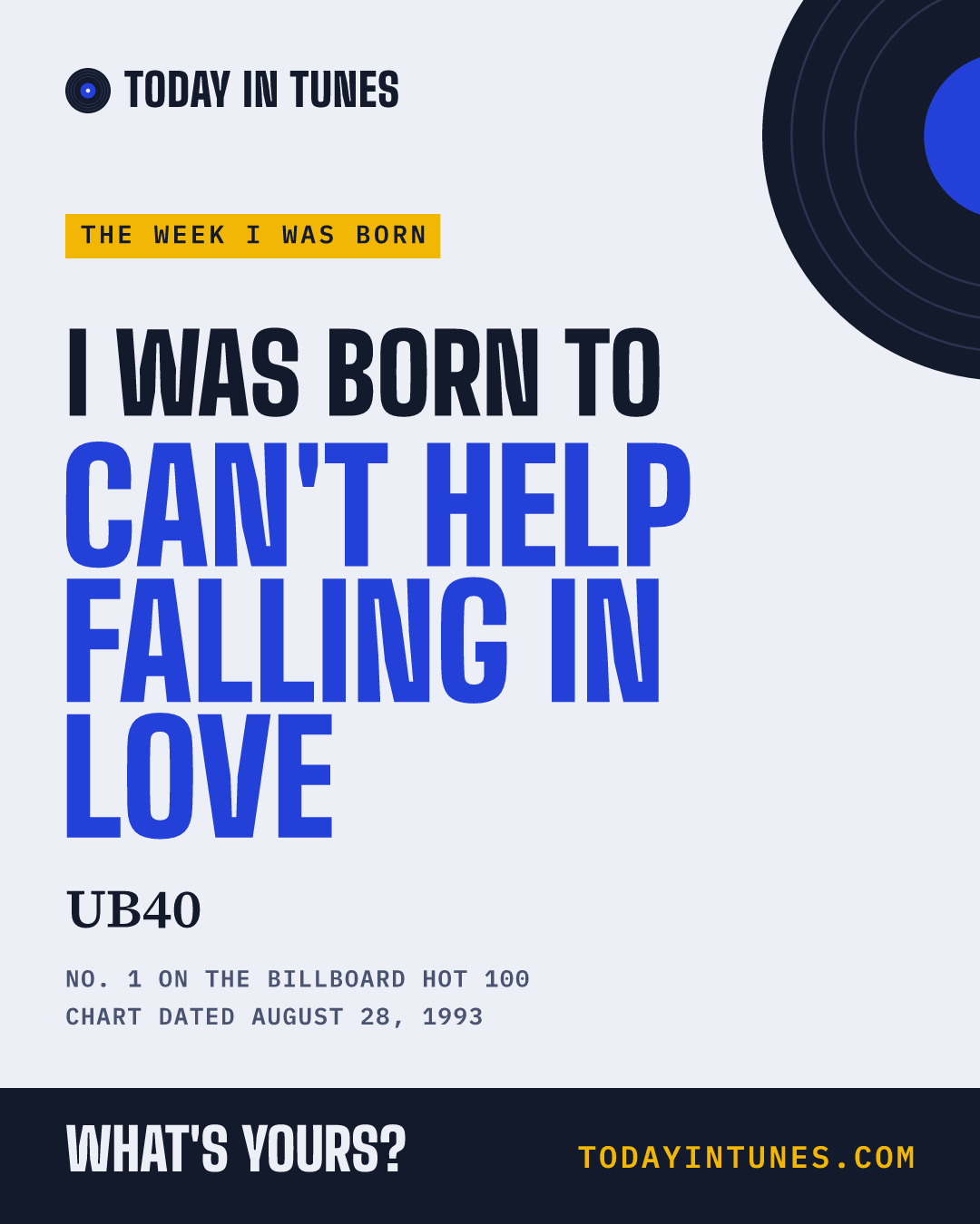 I was born to Can't Help Falling in Love, by UB40