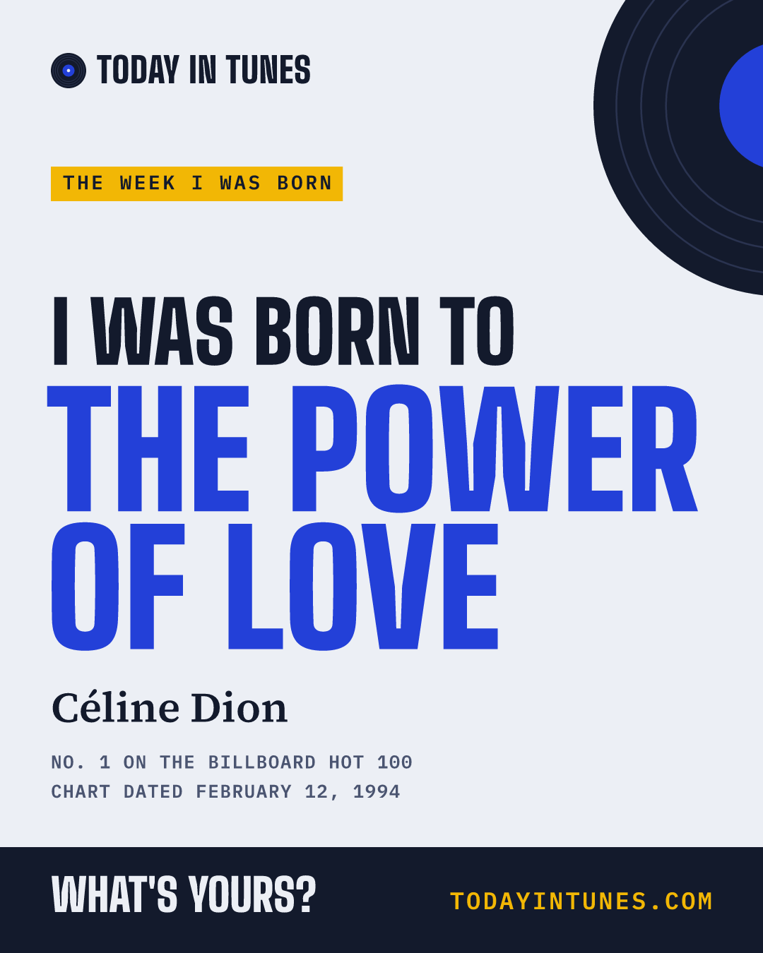 I was born to The Power of Love, by Céline Dion