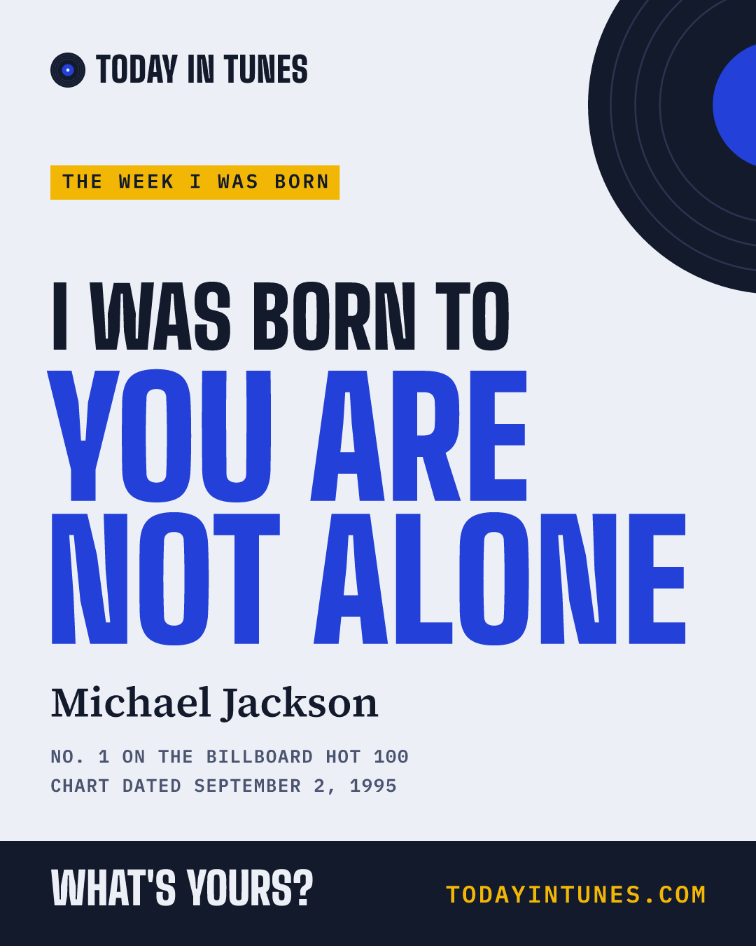I was born to You Are Not Alone, by Michael Jackson
