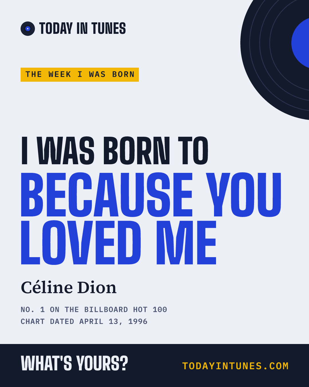I was born to Because You Loved Me, by Céline Dion