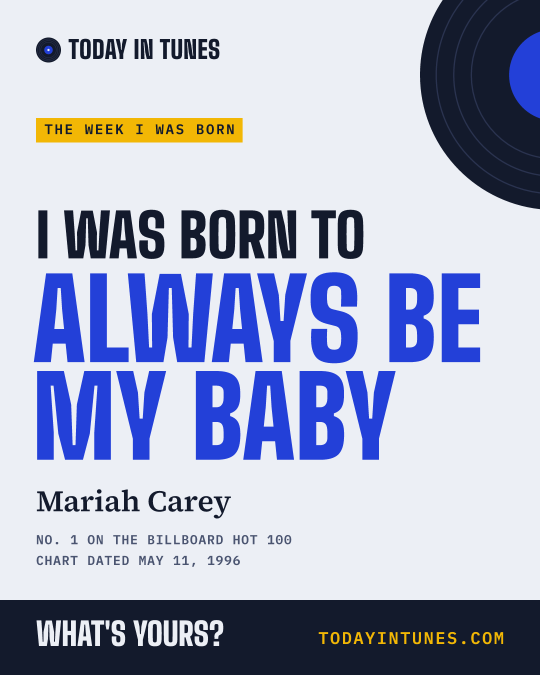 I was born to Always Be My Baby, by Mariah Carey