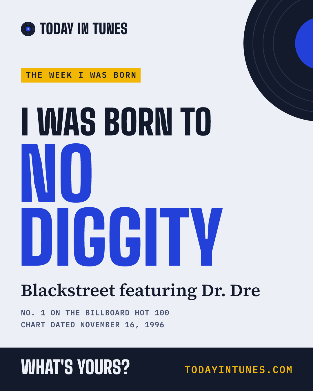 I was born to No Diggity, by Blackstreet featuring Dr. Dre